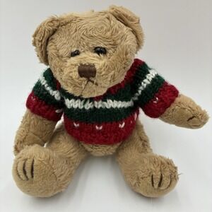 Chrisha Playful Plush Tan Bear with Colorful Sweater Stuffed Teddy Bear
